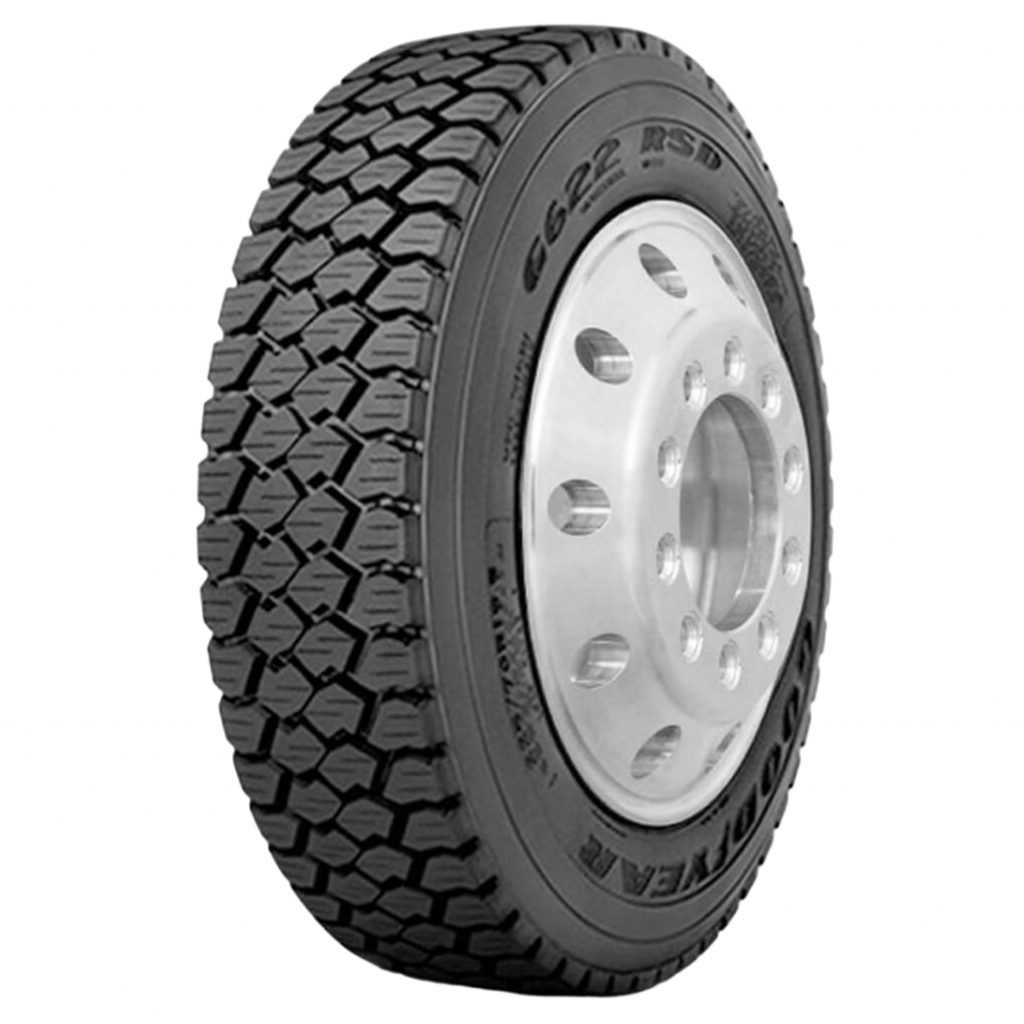 Llanta Goodyear G622 RSD® Resistente compuesto de piso. Proporciona un mayor kilometraje, favorece el desgaste uniforme y otorga resistencia contra el picotamiento. Nueva carcasa mejorada. Brinda una alta durabilidad y ayuda en la renovabilidad de la llanta. Tecnología Tredlock blade en hombros. Ofrece mayor estabilidad y un desgaste uniforme. Neumático de hombros abiertos. Mayor tracción en caminos secos y mojados.