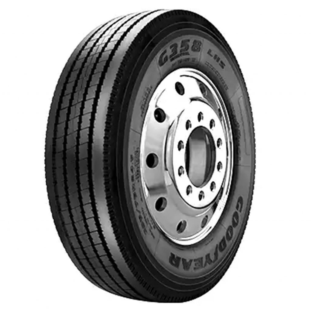 Llanta Goodyear G358™ Diseño de banda de rodamiento con canales profundos. Menor costo por kilómetro. Radio dual de la banda de rodamiento. Mayor contacto con el piso que permite un desgaste uniforme. Compuesto especial de banda de rodamiento exclusivo de Goodyear. Resistencia a daños y alta durabilidad y Kilometraje. Cuerdas de acero de gran resistencia en su armazón. Mejora la durabilidad de la carcasa y la renovabilidad