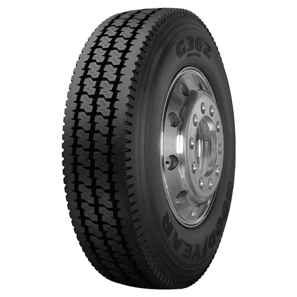 Llanta Goodyear G362™ Compuestos especiales de piso. Ofrece una tracción superior y un rodado más frío. Diseño reciente de hombro. Desplaza una mayor cantidad de agua, manteniendo una alta tracción en piso mojado. Tres ranuras circunferenciales y profundas. Asegura un desgaste uniforme y reduce el nivel de ruido. Además uniforme y reduce el nivel de ruido. Además los protectores de los surcos facilitan la eliminación de pequeñas piedras atrapadas. Compuestos específicos de piso. Ofrece una tracción superior y un rodado más frío. Costillas continuas en hombros. Diseñada para una máxima tracción y largo kilometraje en servicios de largo trayecto.