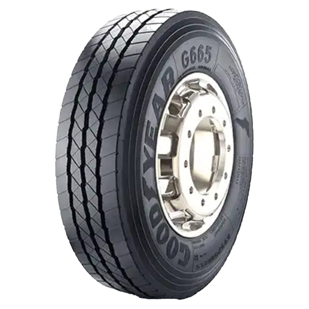 Llanta Goodyear G665™ Construcción radial de una capa de acero y con 4 cinturones de acero con la configuración de la tecnología Duralife. Favorece la resistencia del armazón, incrementa el kilometraje y mejora la renovabilidad. Construcción especial en los hombros. Ayuda a resistir los daños ocasionados por frenado y aceleración constante. Nuevo diseño en el área de ceja. Facilita la maniobra de montaje/desmontaje y mejora la fijación al rin. Amplia banda de rodamiento. Gran durabilidad aún bajo condiciones de frenado y arranques constantes. Diseño de dibujo profundo. Ofrece más kilómetros antes de su renovado. Protectores de penetración al fondo de las ranuras. Evita la perforación por piedras, pues facilita su desalojo.